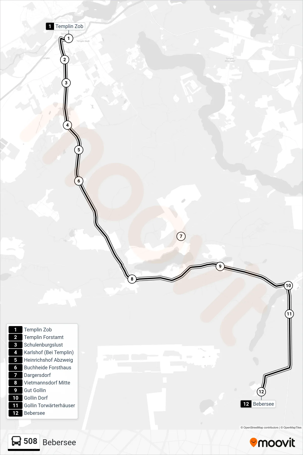 Linie 508 (Bus) Richtung Bebersee: Route und Haltestellen auf der Karte