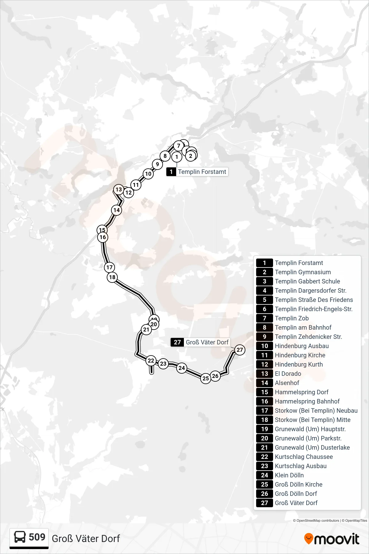 Linie 509 (Bus) Richtung Groß Väter Dorf: Route und Haltestellen auf der Karte