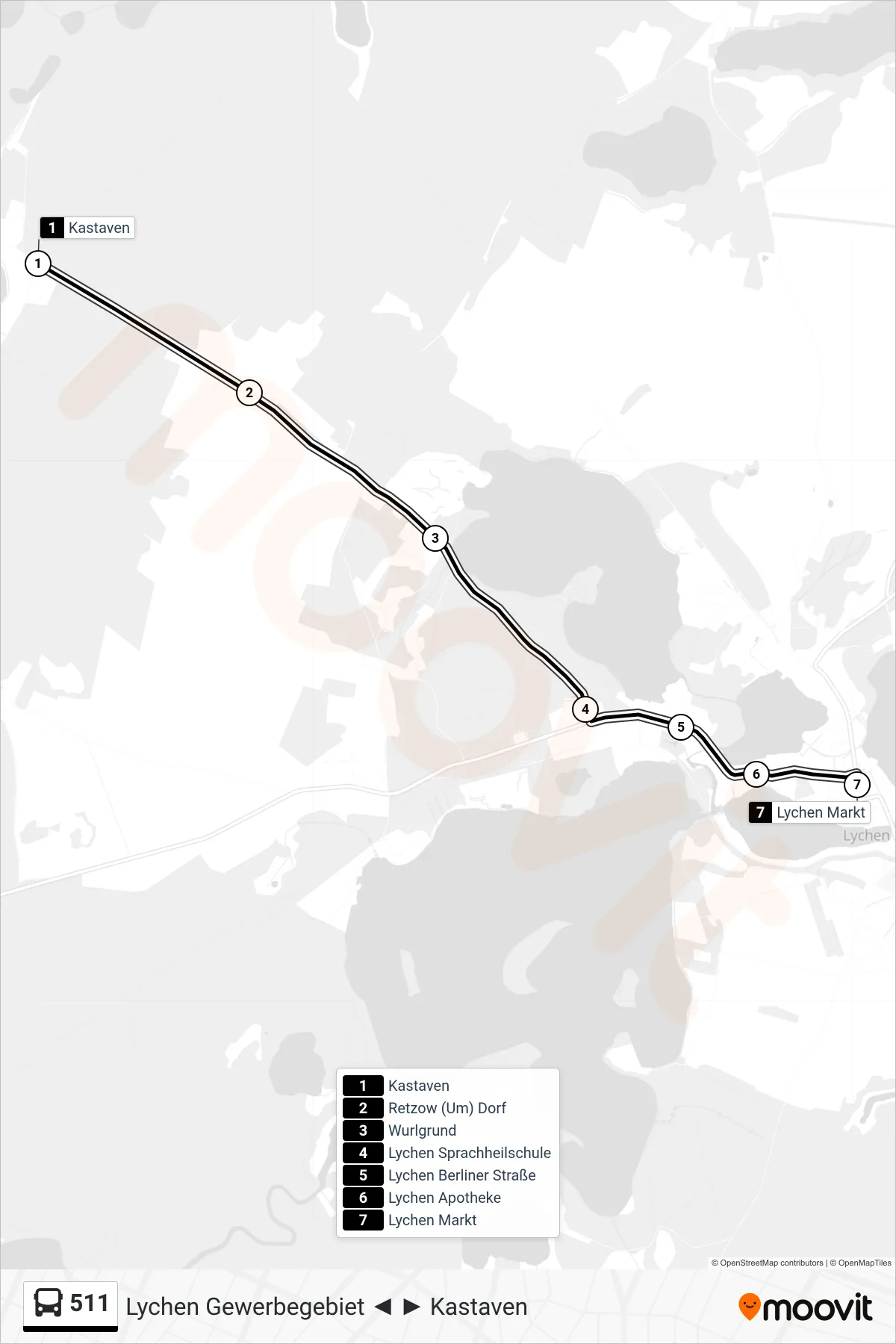 Linie 511 (Bus) Richtung Lychen Markt: Route und Haltestellen auf der Karte