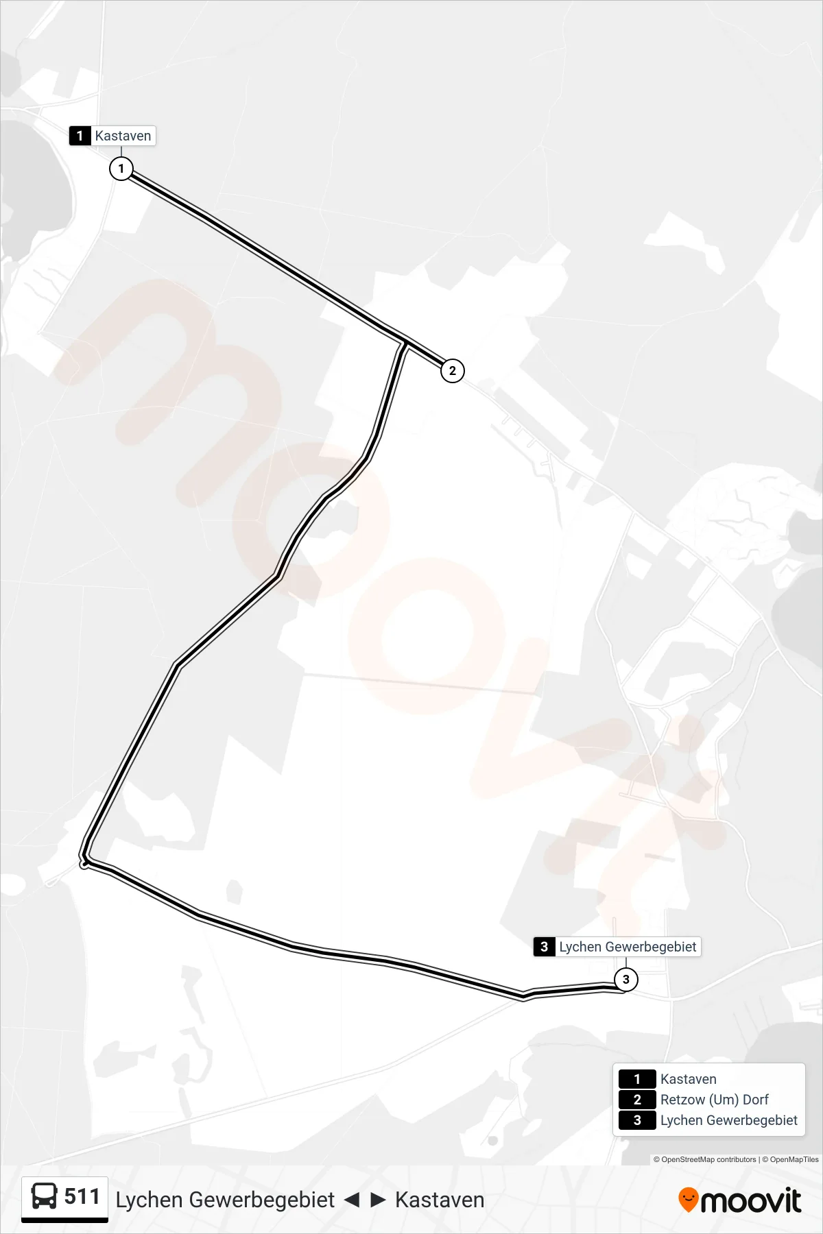 Linie 511 (Bus) Richtung Lychen Gewerbegebiet: Route und Haltestellen auf der Karte