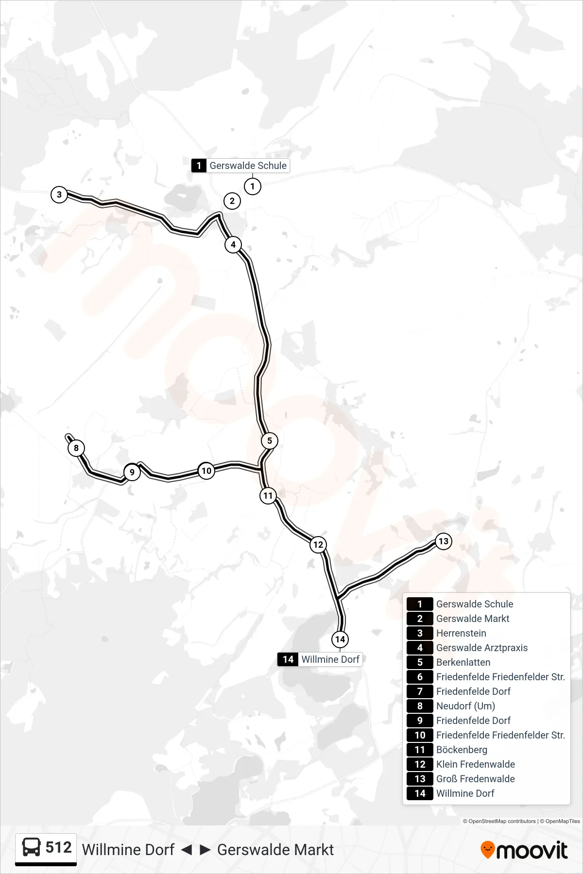 Linie 512 (Bus) Richtung Willmine Dorf: Route und Haltestellen auf der Karte