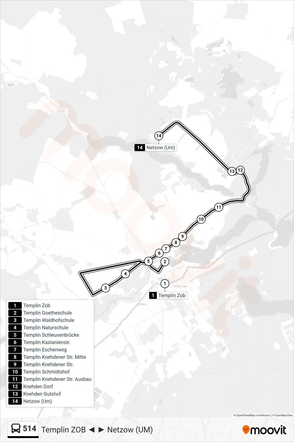 Linie 514 (Bus) Richtung Netzow (Um): Route und Haltestellen auf der Karte