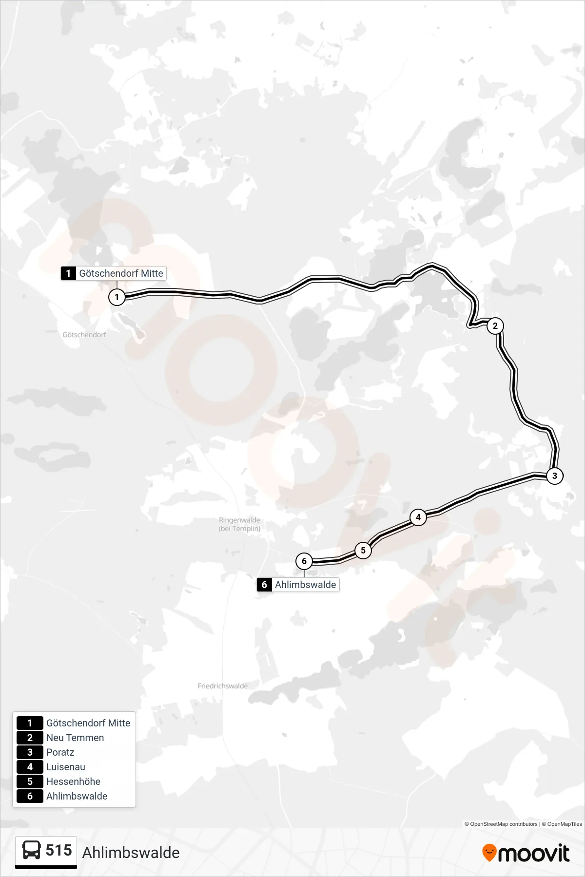 Linie 515 (Bus) Richtung Ahlimbswalde: Route und Haltestellen auf der Karte