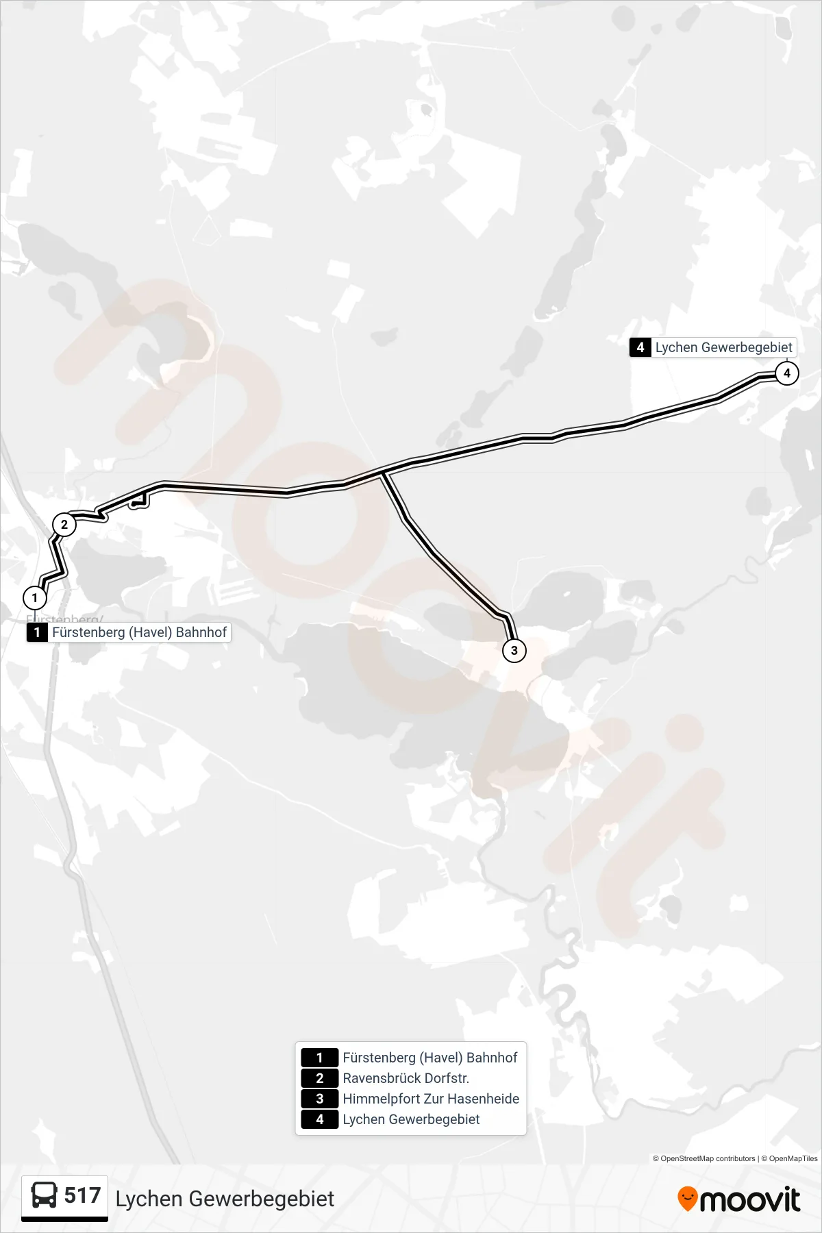 Linie 517 (Bus) Richtung Lychen Gewerbegebiet: Route und Haltestellen auf der Karte