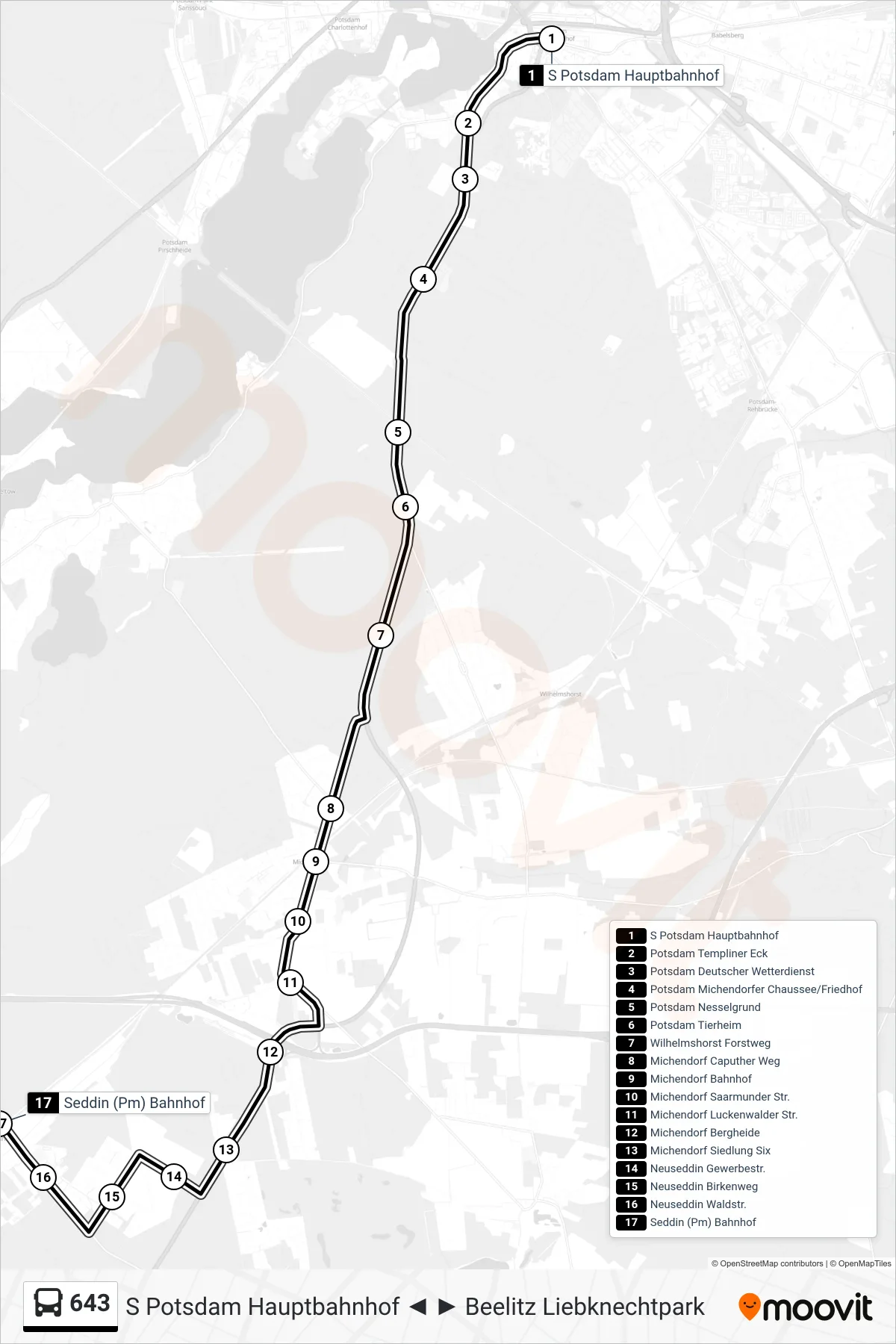 Linie 643 (Bus) Richtung Seddin (Pm) Bahnhof: Route und Haltestellen auf der Karte