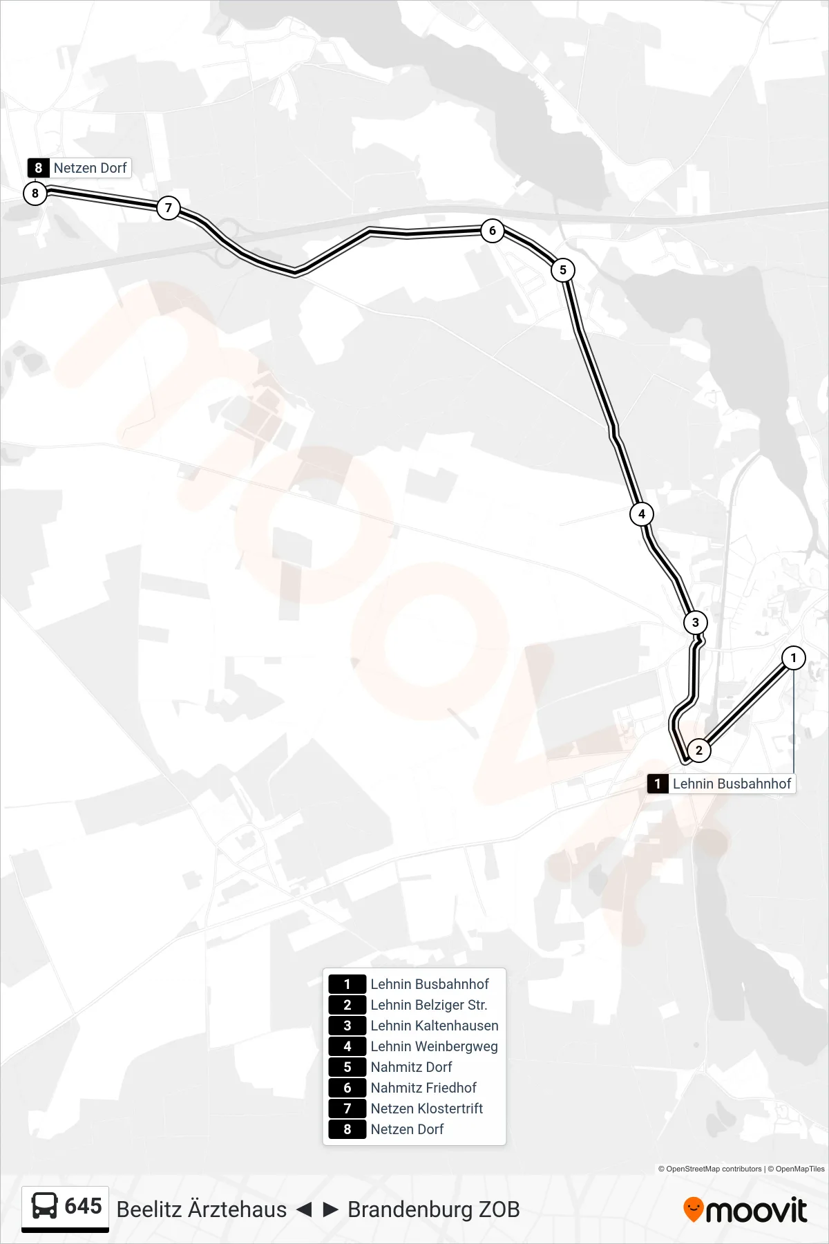 Linie 645 (Bus) Richtung Netzen Dorf: Route und Haltestellen auf der Karte