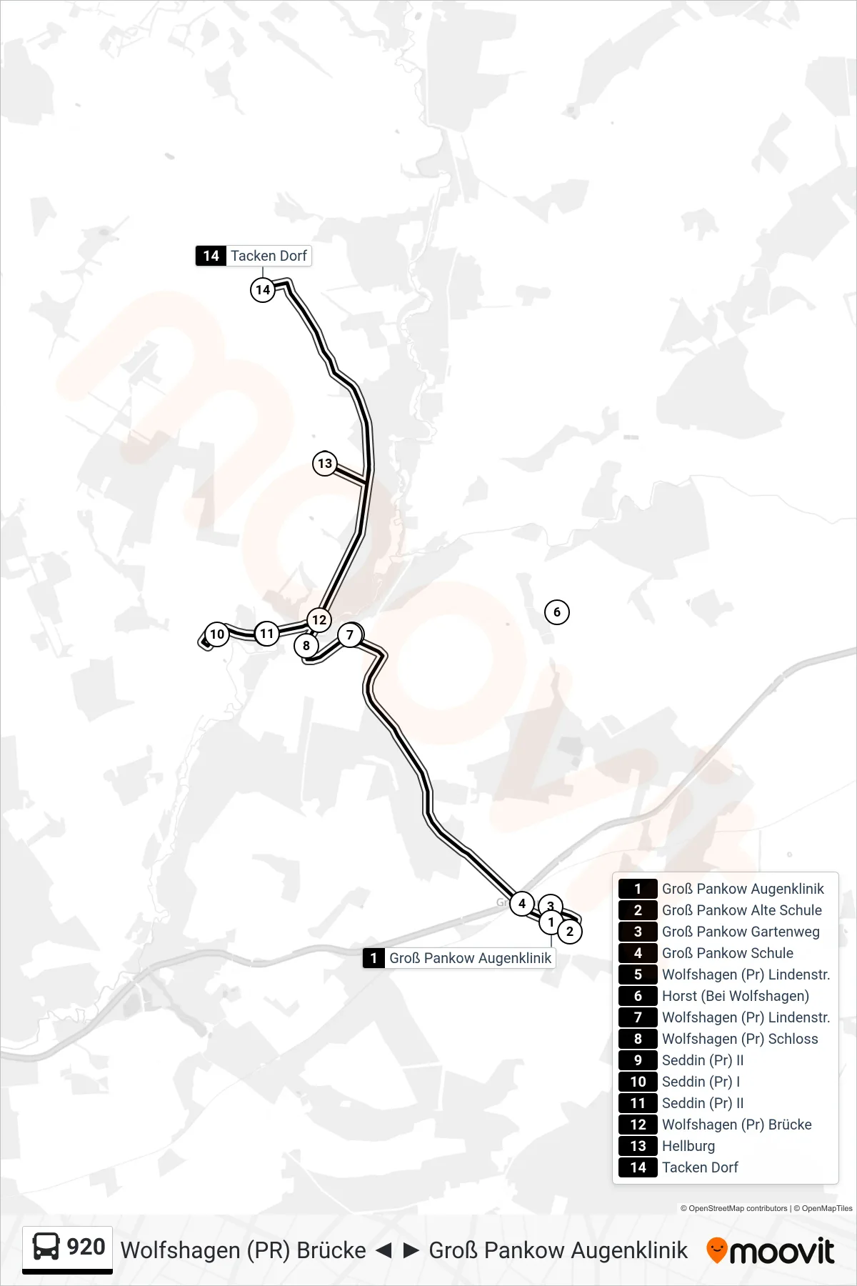 Linie 920 (Bus) Richtung Hellburg: Route und Haltestellen auf der Karte