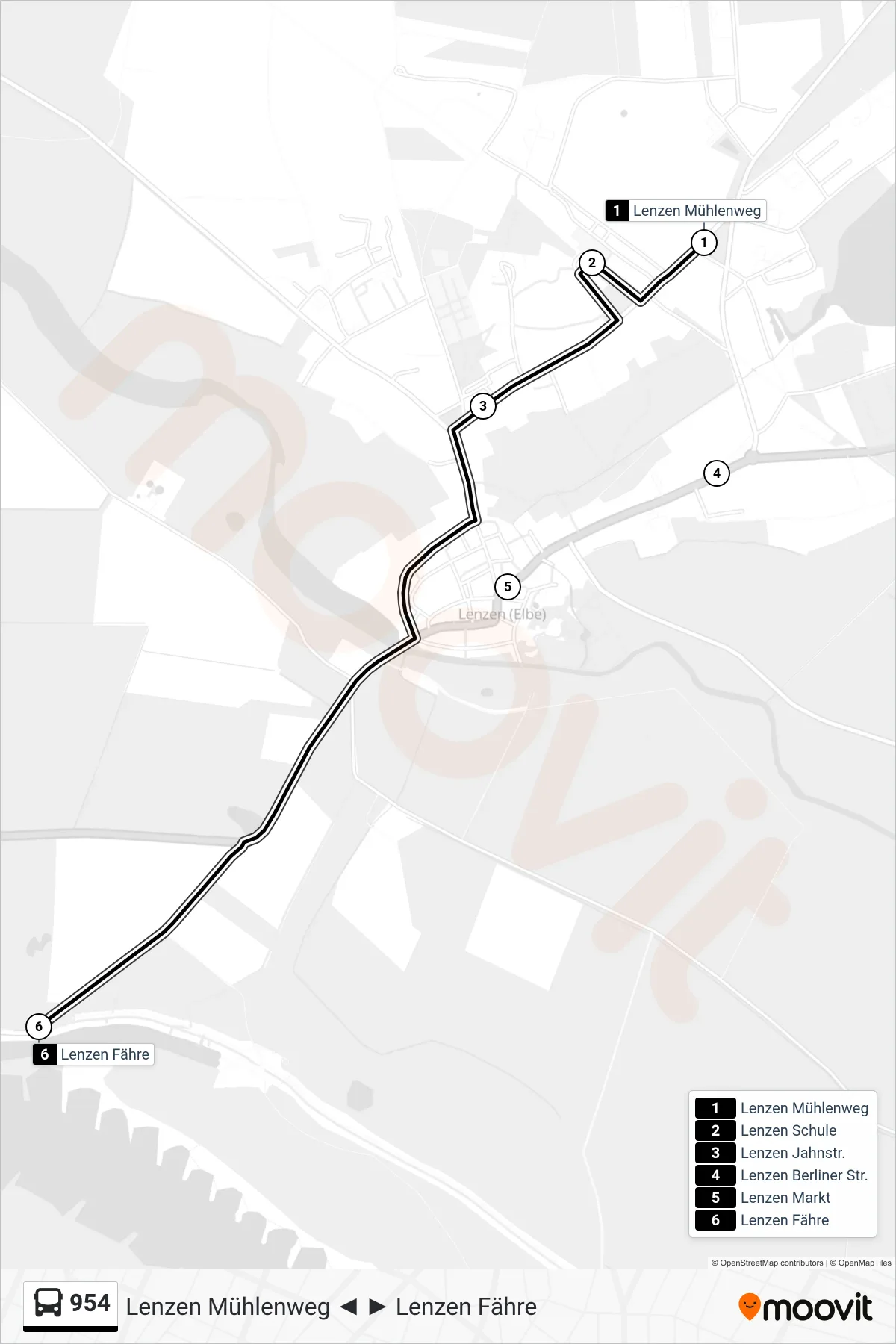 Linie 954 (Bus) Richtung Lenzen Fähre: Route und Haltestellen auf der Karte