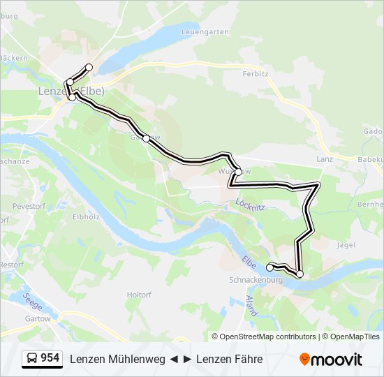 954 bus Line Map