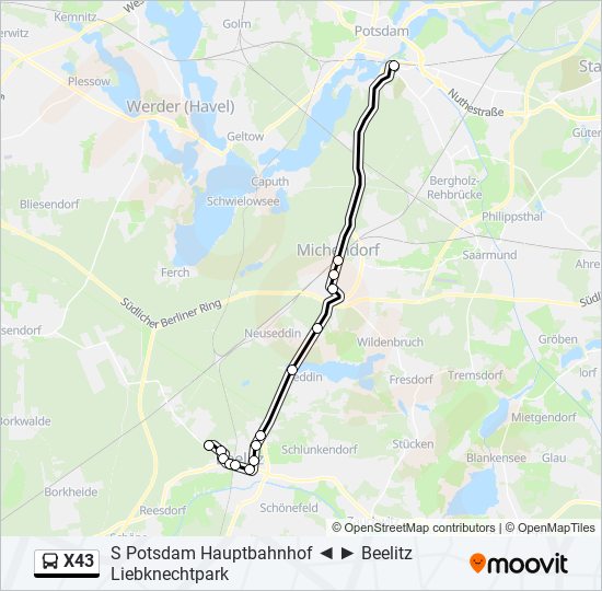 Автобус X43: карта маршрута