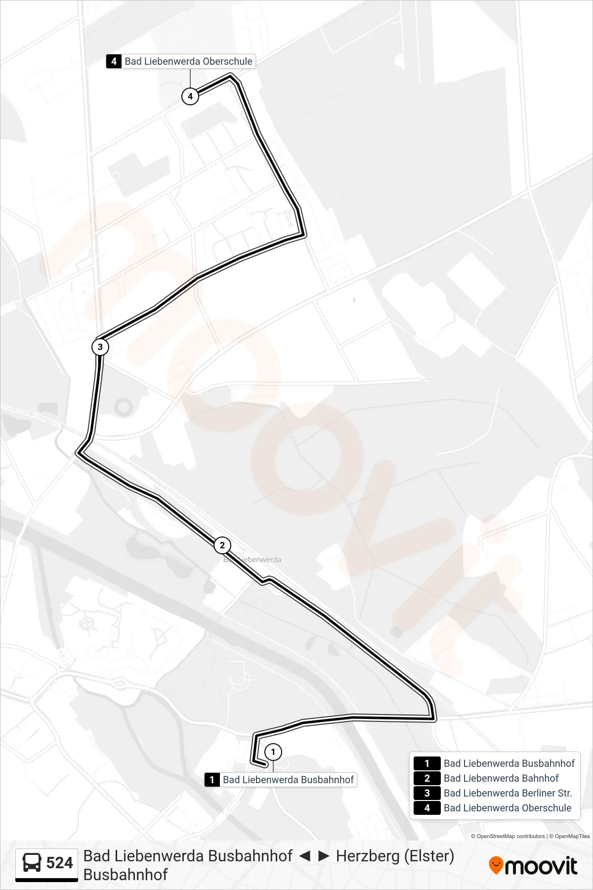 Linie 524 (Bus) Richtung Bad Liebenwerda Oberschule: Route und Haltestellen auf der Karte