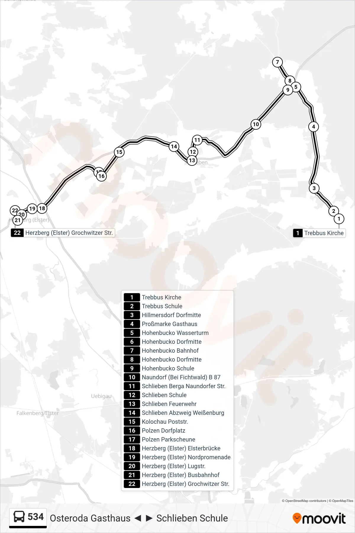 Linie 534 (Bus) Richtung Herzberg (Elster) Grochwitzer Str.: Route und Haltestellen auf der Karte