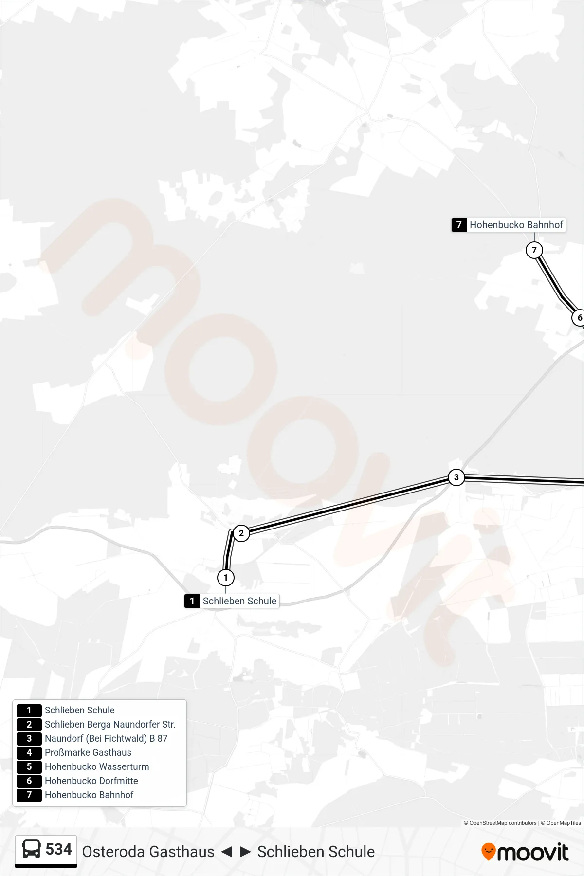534 bus Line (Hohenbucko Bahnhof) route and stops on a map