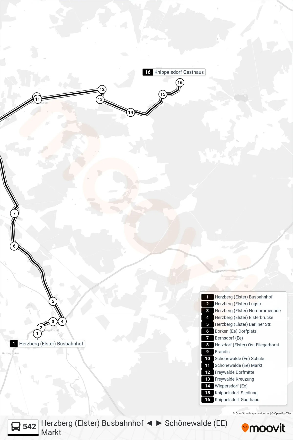 Linie 542 (Bus) Richtung Knippelsdorf Gasthaus: Route und Haltestellen auf der Karte