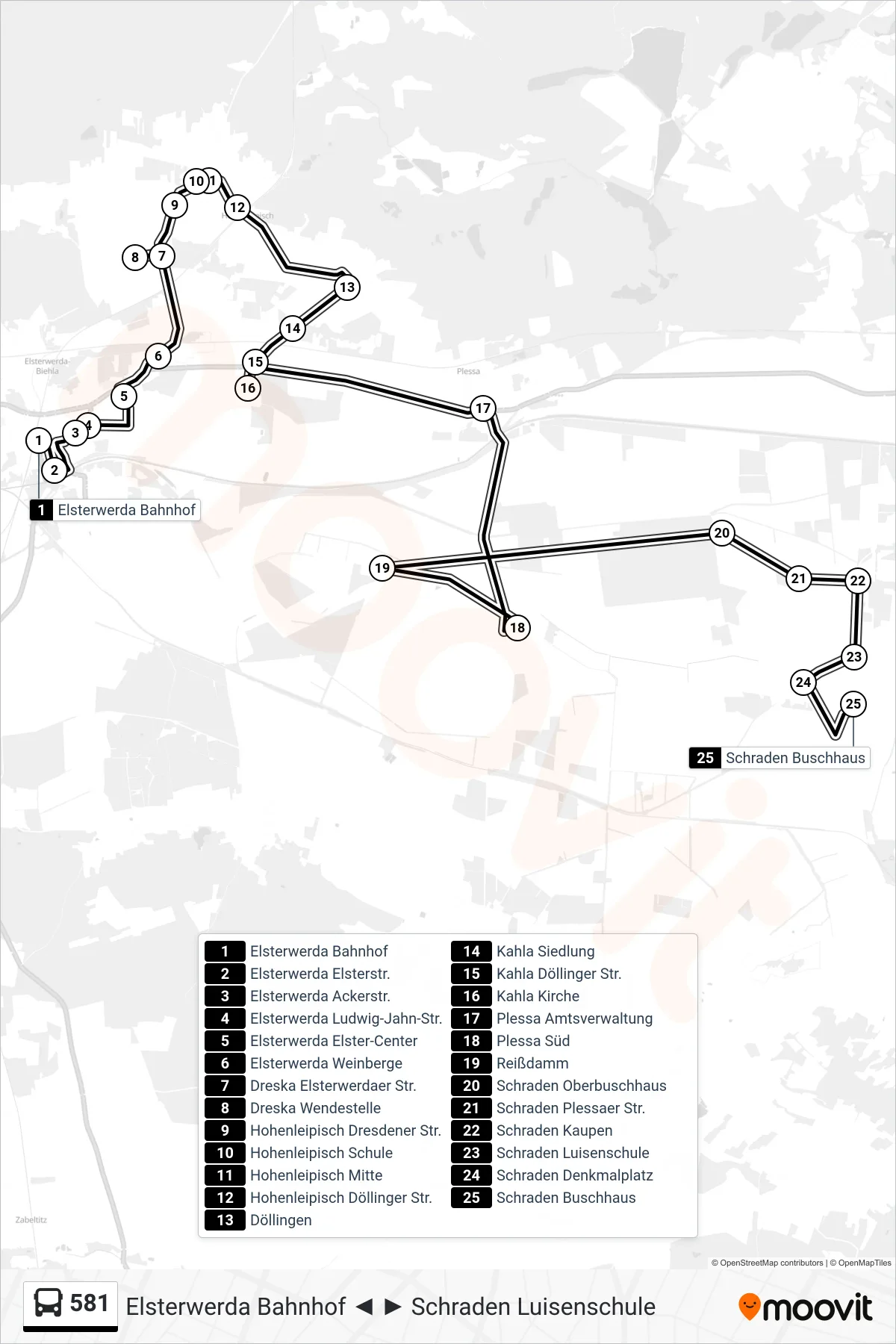 581 bus Line (Schraden Buschhaus) route and stops on a map