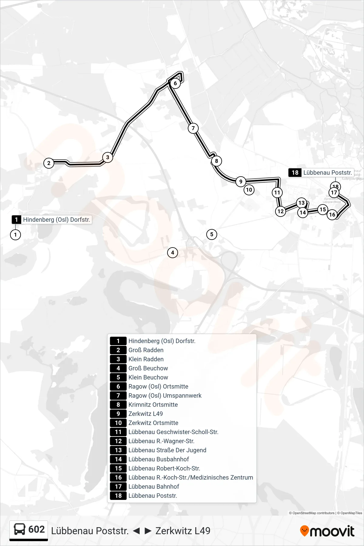 Linie 602 (Bus) Richtung Lübbenau Poststr.: Route und Haltestellen auf der Karte