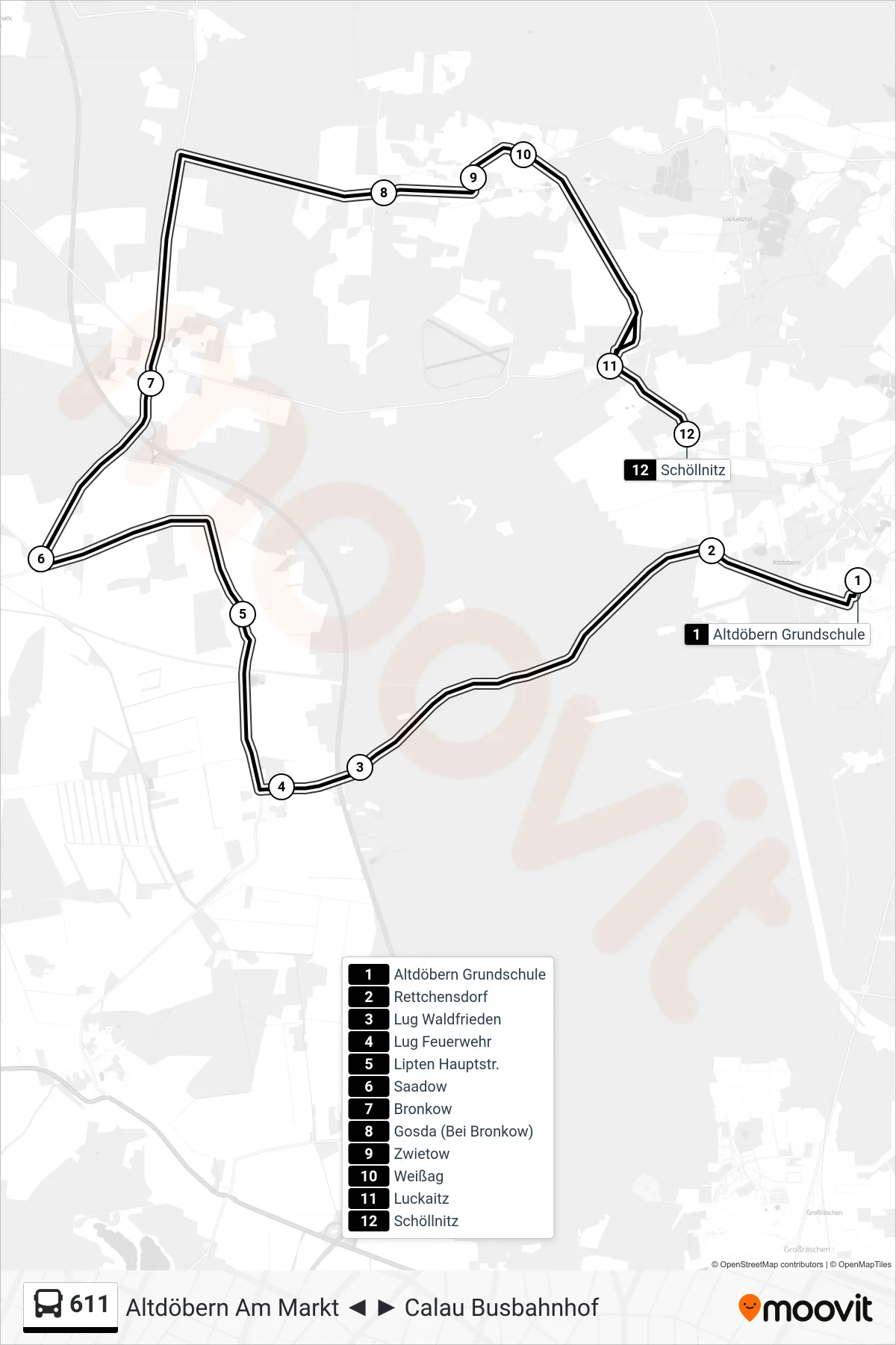 Linie 611 (Bus) Richtung Schöllnitz: Route und Haltestellen auf der Karte