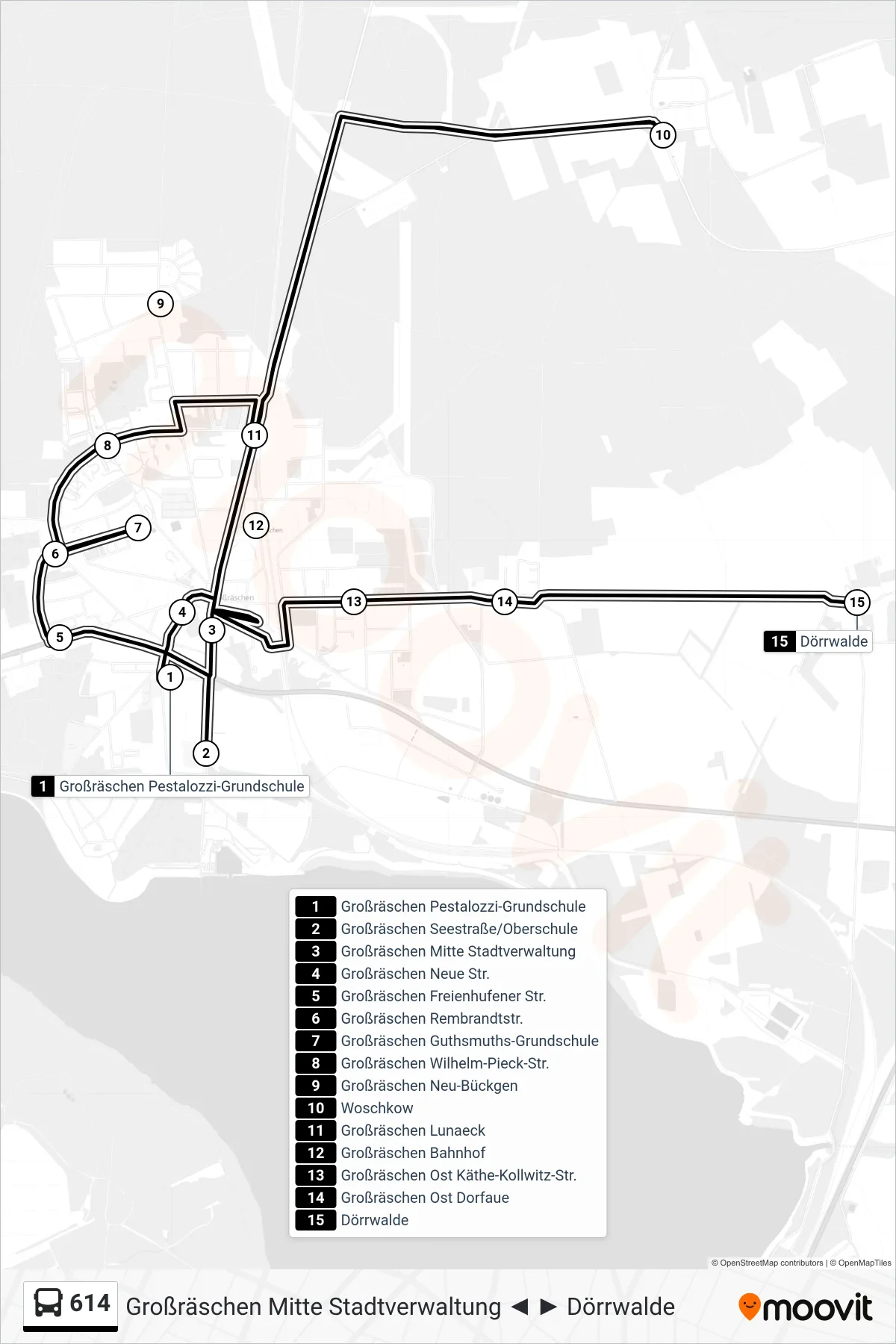 Linie 614 (Bus) Richtung Dörrwalde: Route und Haltestellen auf der Karte