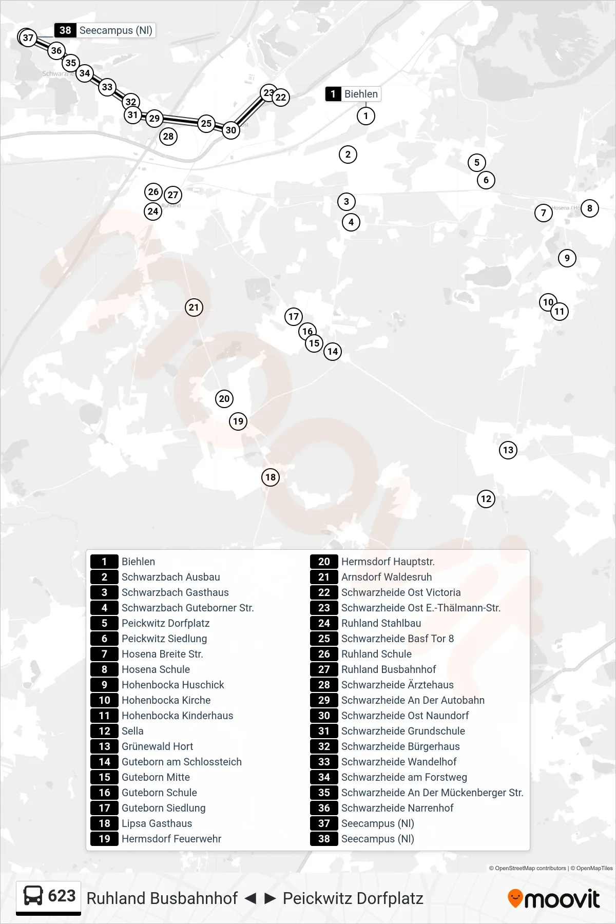 Linie 623 (Bus) Richtung Seecampus (Nl): Route und Haltestellen auf der Karte