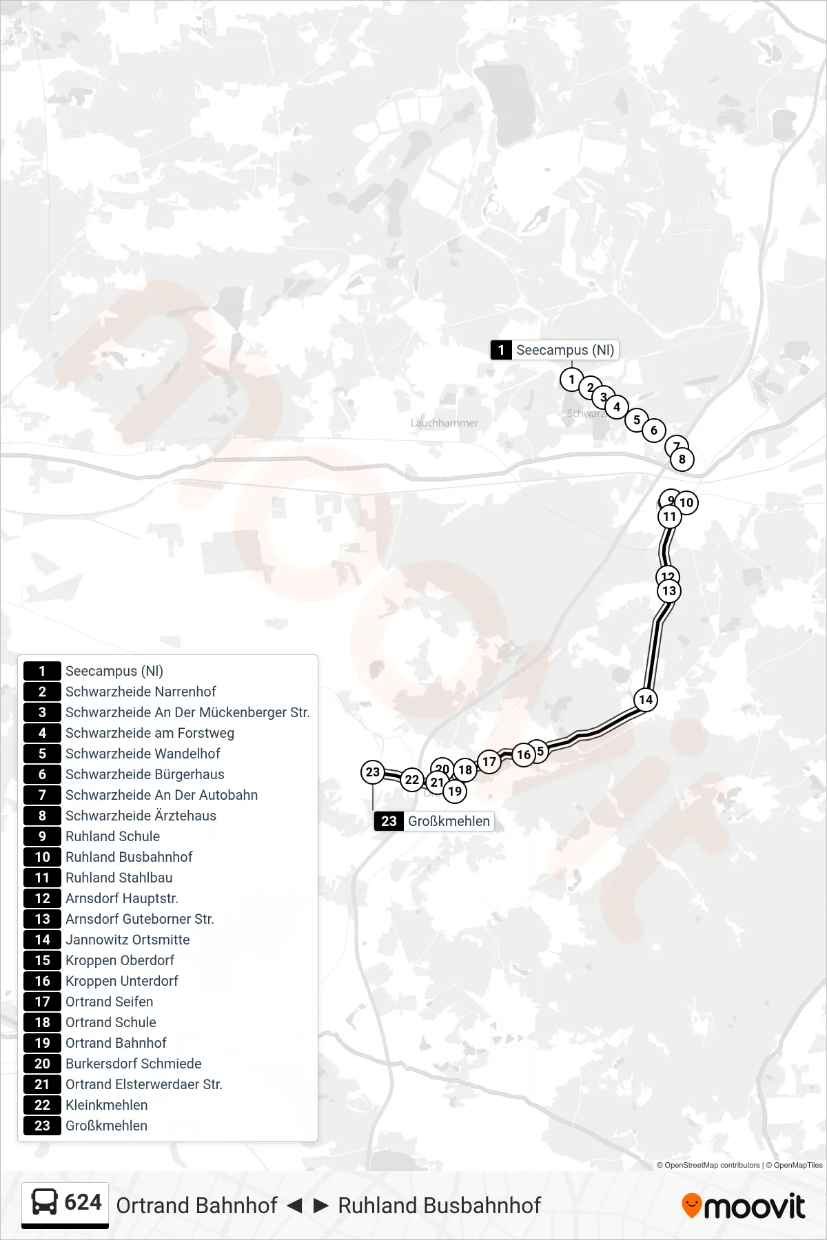 Linie 624 (Bus) Richtung Großkmehlen: Route und Haltestellen auf der Karte