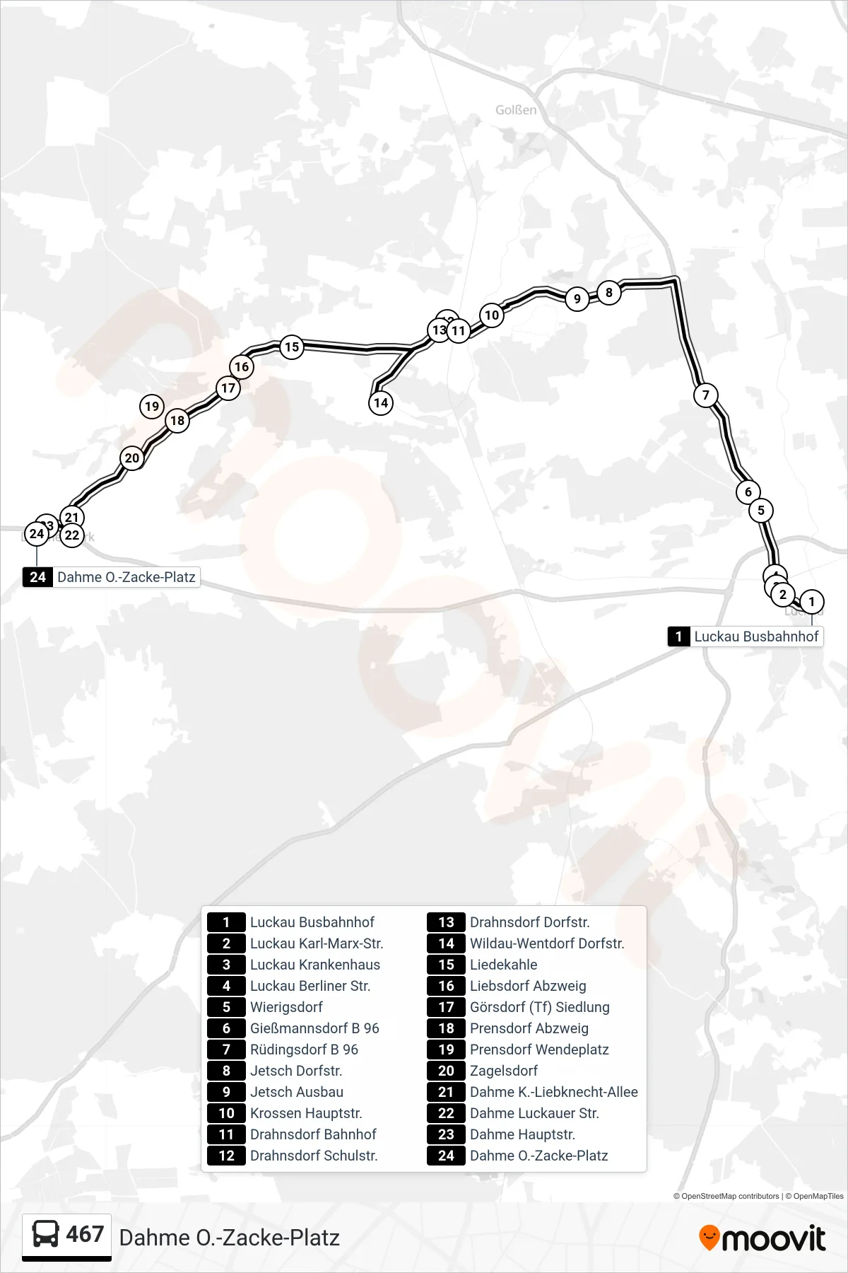 Linie 467 (Bus) Richtung Dahme O.-Zacke-Platz: Route und Haltestellen auf der Karte