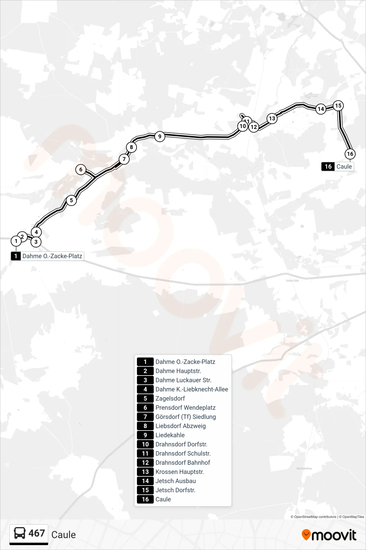 Linie 467 (Bus) Richtung Caule: Route und Haltestellen auf der Karte