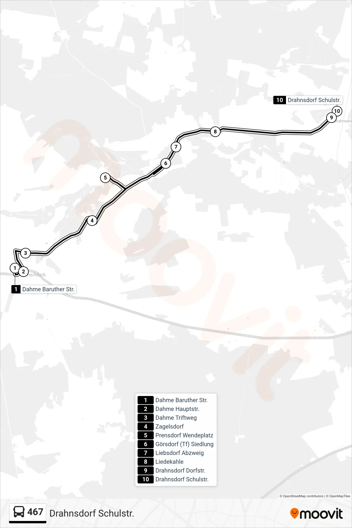 Linie 467 (Bus) Richtung Drahnsdorf Schulstr.: Route und Haltestellen auf der Karte