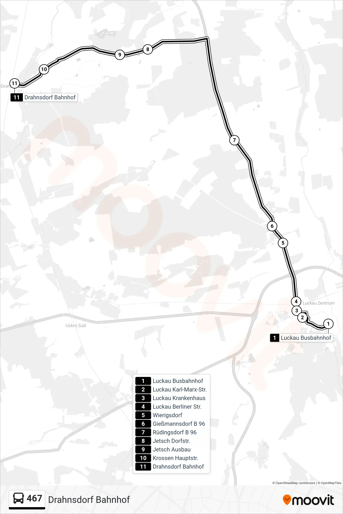 Linie 467 (Bus) Richtung Drahnsdorf Bahnhof: Route und Haltestellen auf der Karte