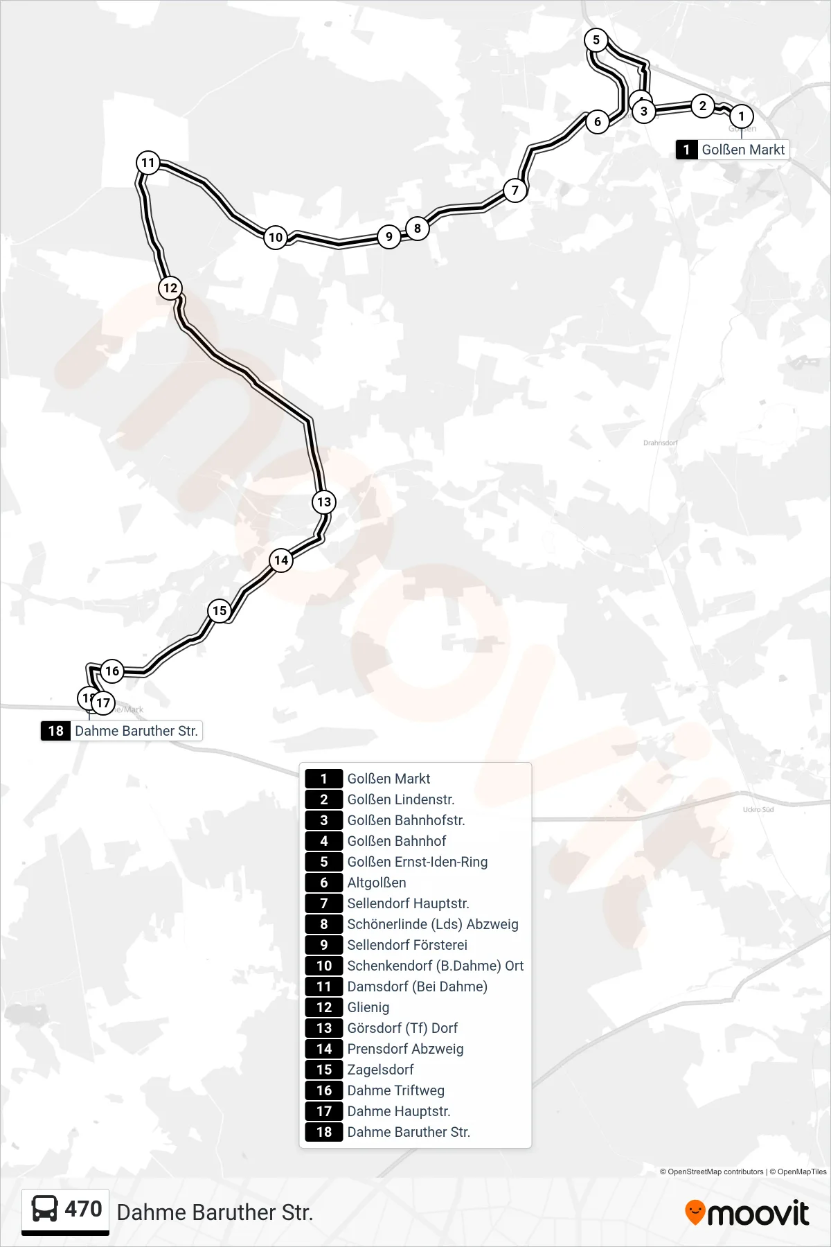 Linie 470 (Bus) Richtung Dahme Baruther Str.: Route und Haltestellen auf der Karte