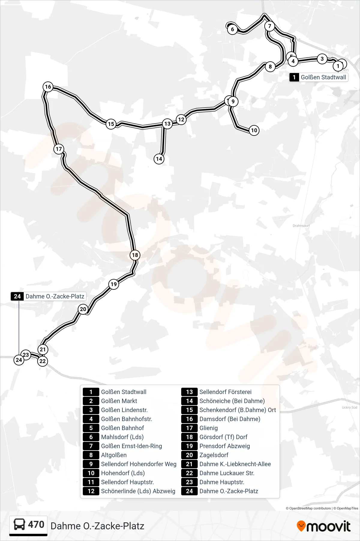 470 bus Line (Dahme O.-Zacke-Platz) route and stops on a map