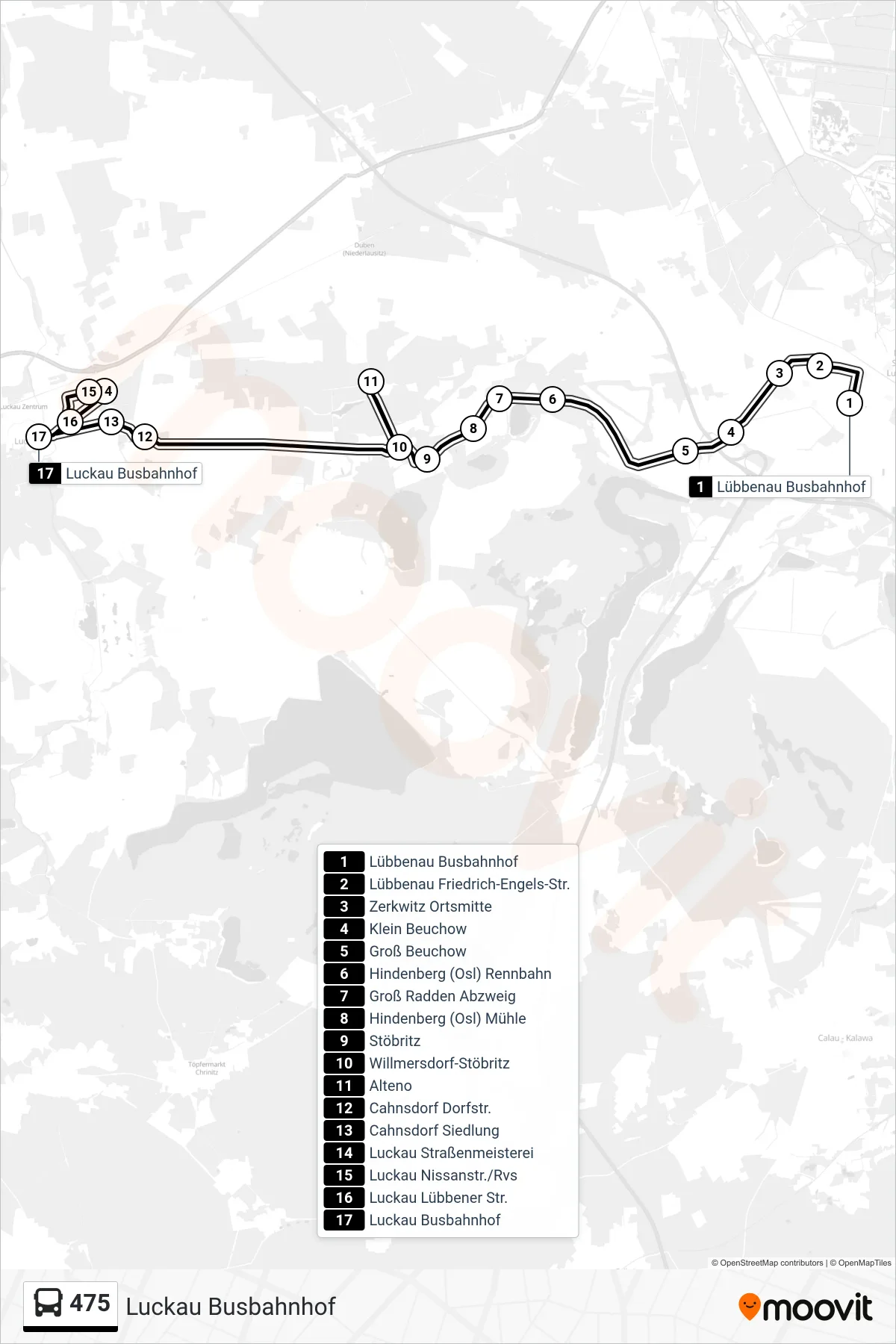 Linie 475 (Bus) Richtung Luckau Busbahnhof: Route und Haltestellen auf der Karte