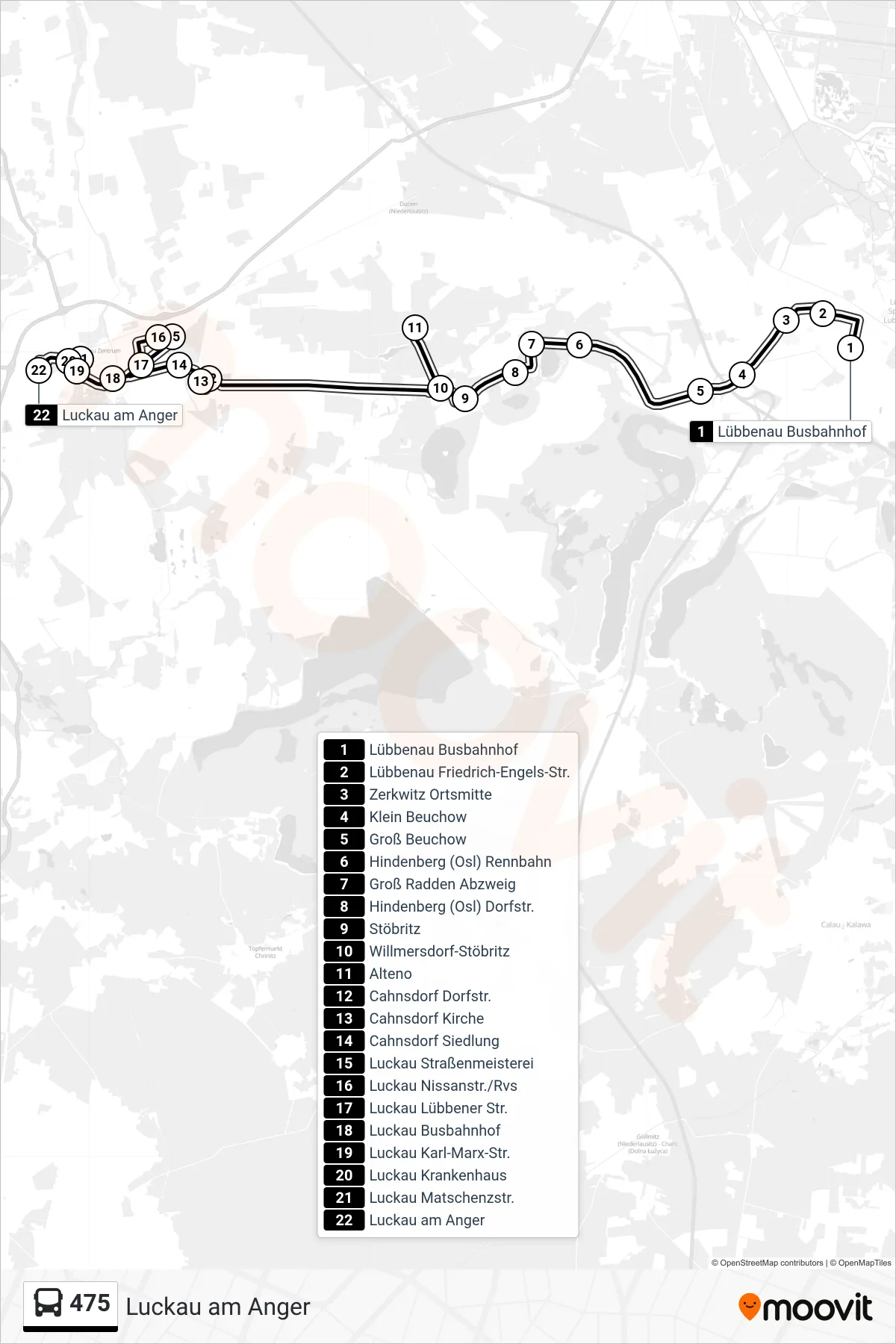 Linie 475 (Bus) Richtung Luckau am Anger: Route und Haltestellen auf der Karte