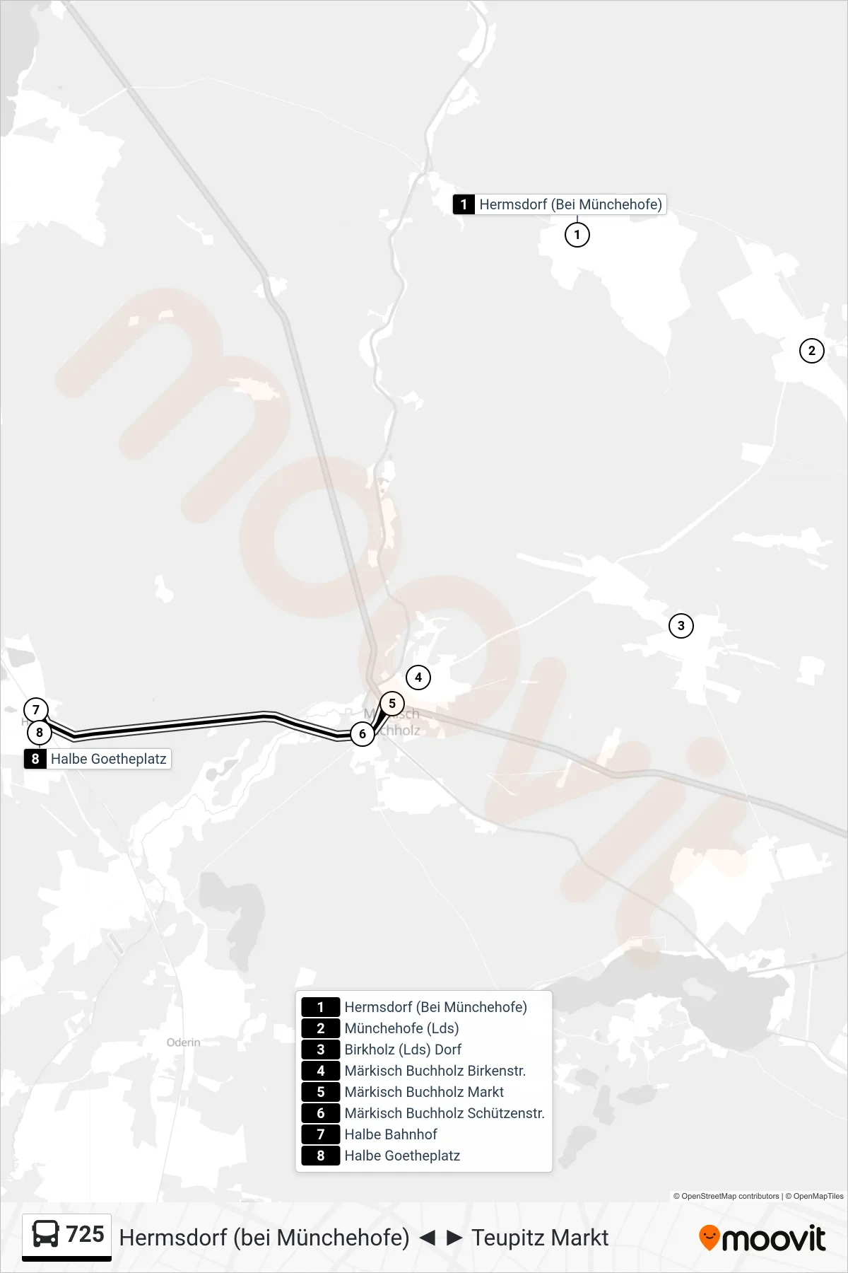 Linie 725 (Bus) Richtung Halbe Goetheplatz: Route und Haltestellen auf der Karte