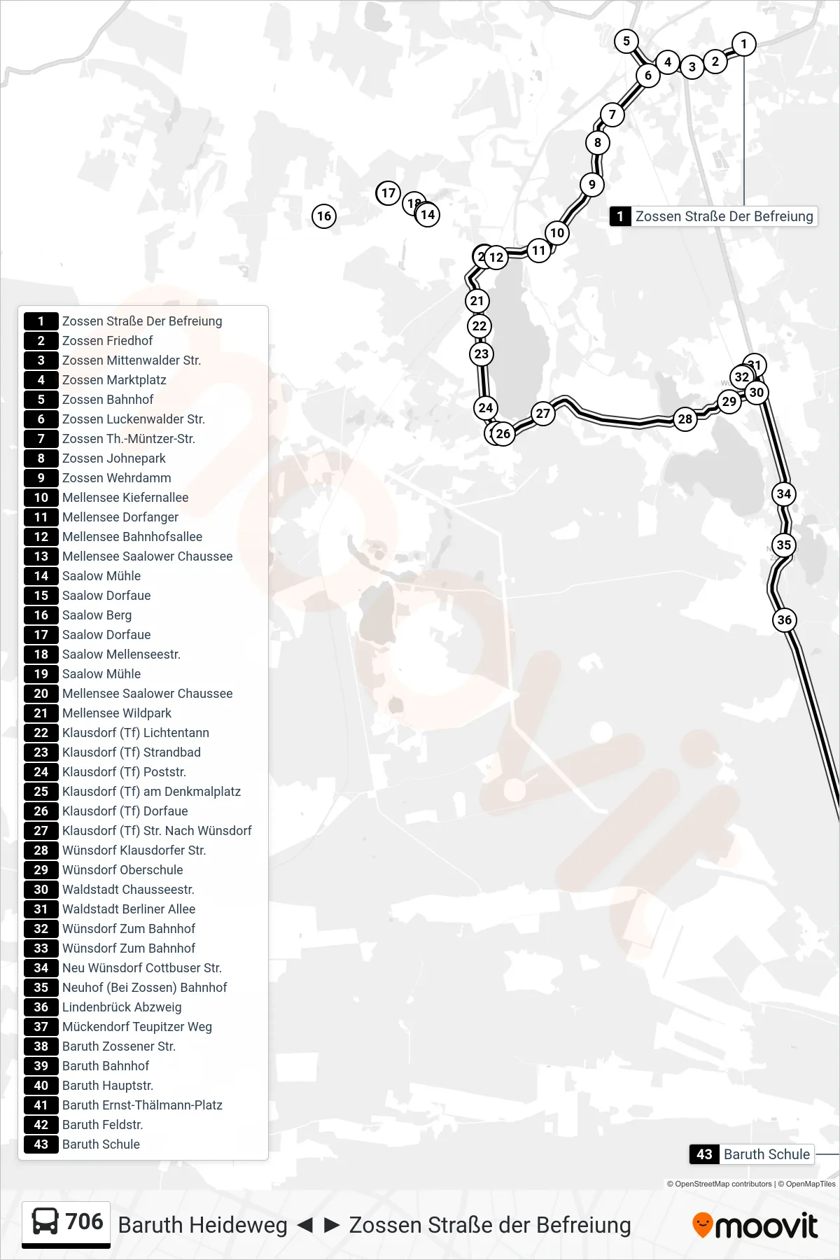 Linie 706 (Bus) Richtung Baruth Schule: Route und Haltestellen auf der Karte