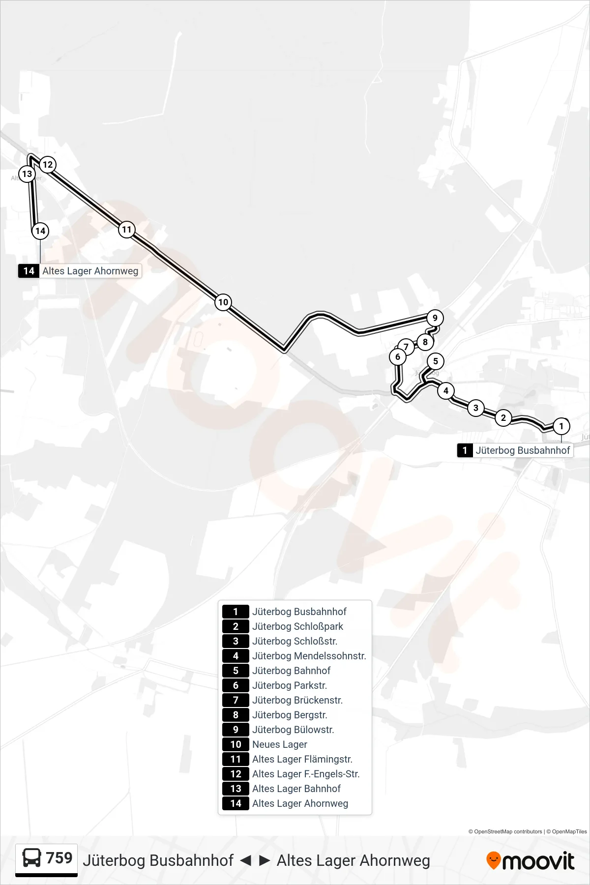 Linie 759 (Bus) Richtung Altes Lager Ahornweg: Route und Haltestellen auf der Karte