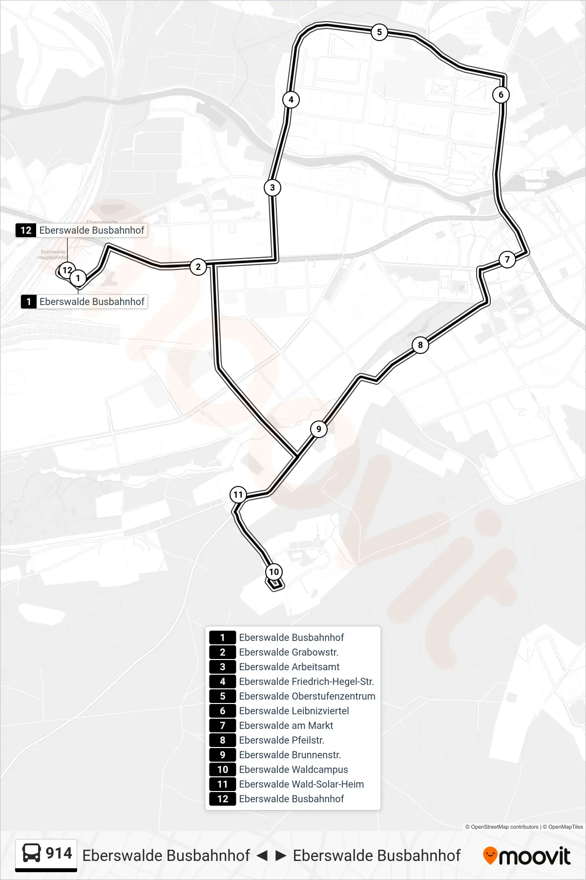 Linie 914 (Bus) Richtung Eberswalde Busbahnhof: Route und Haltestellen auf der Karte