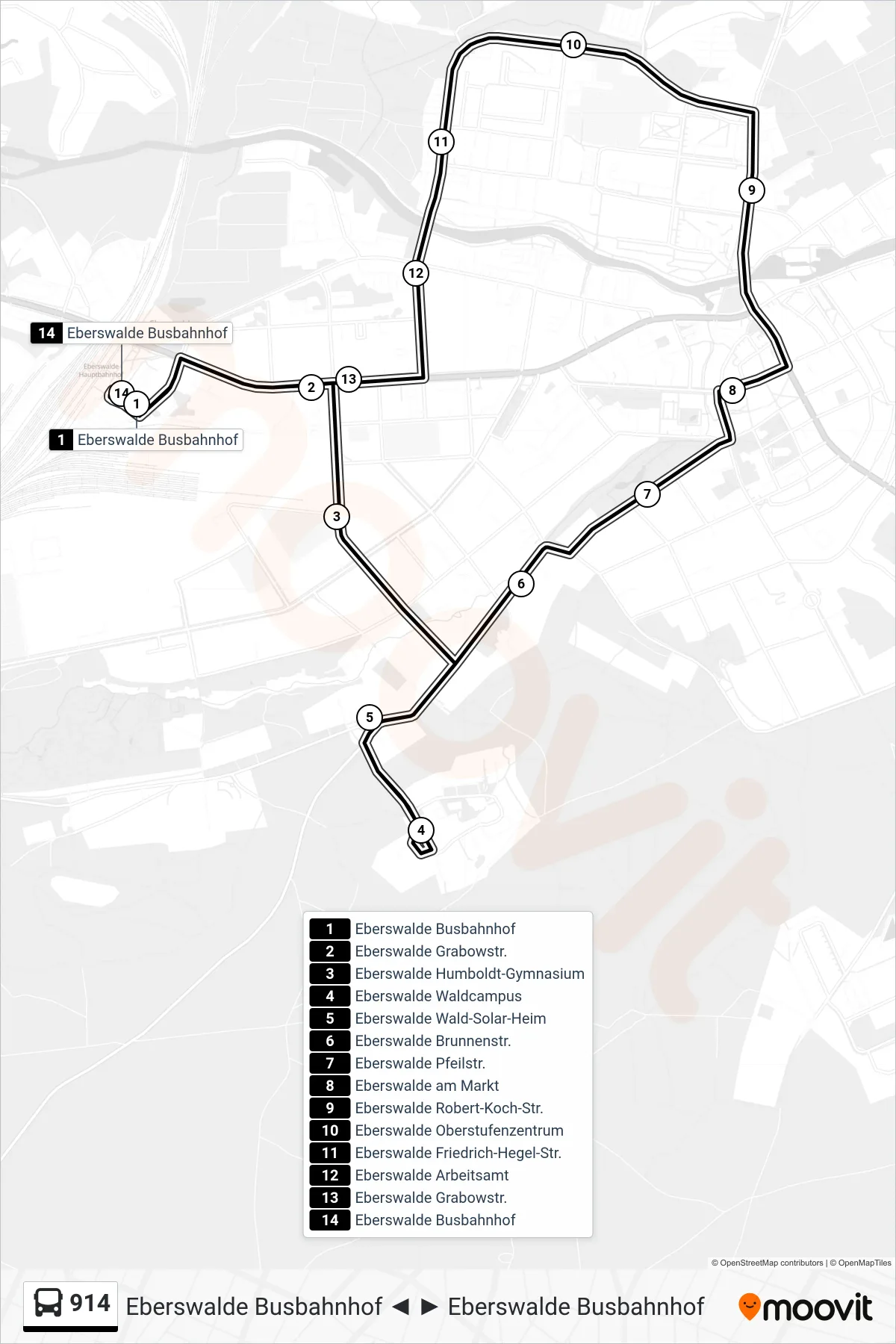 Linie 914 (Bus) Richtung Eberswalde Busbahnhof: Route und Haltestellen auf der Karte