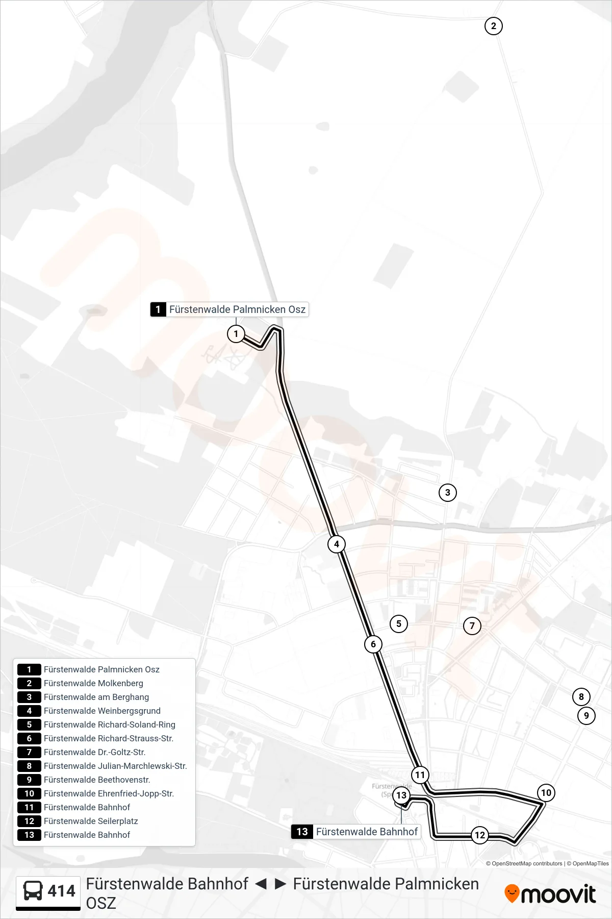 Linie 414 (Bus) Richtung Fürstenwalde Bahnhof: Route und Haltestellen auf der Karte
