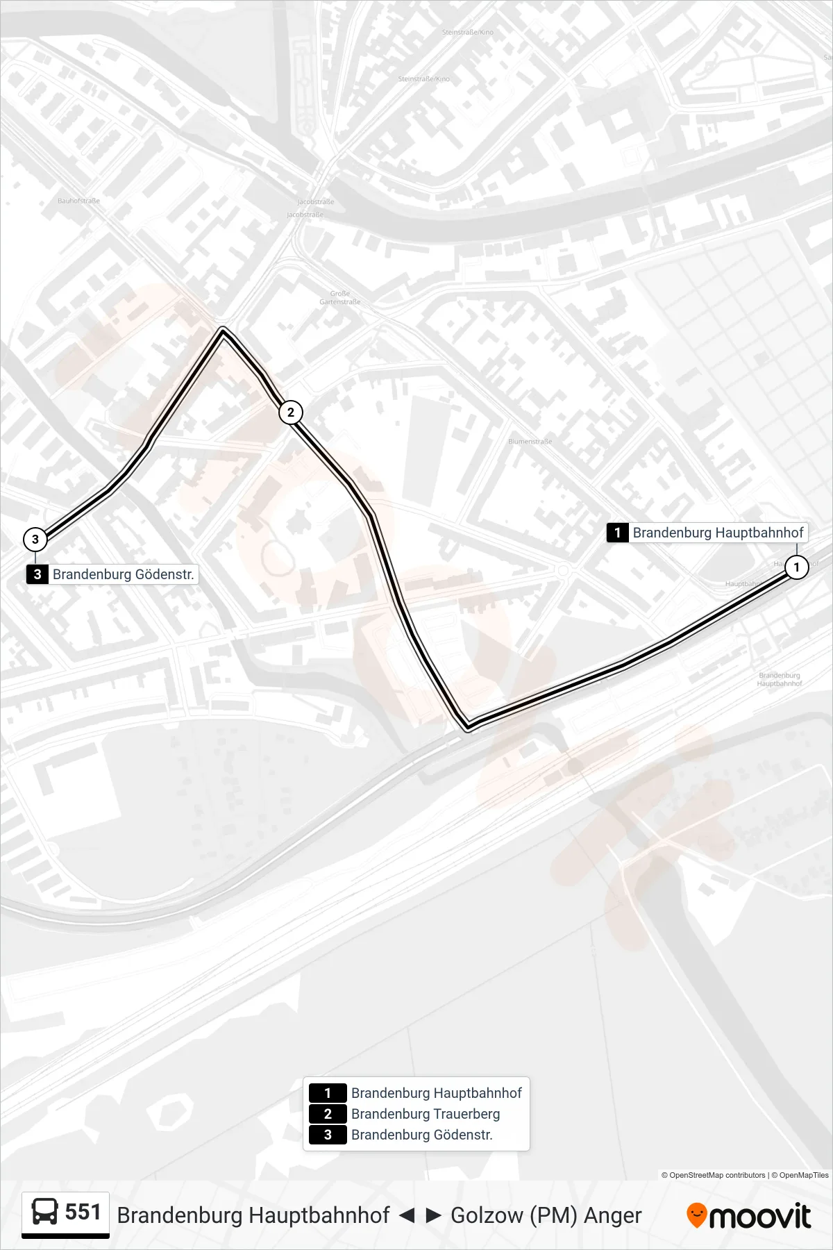 Linie 551 (Bus) Richtung Brandenburg Gödenstr.: Route und Haltestellen auf der Karte