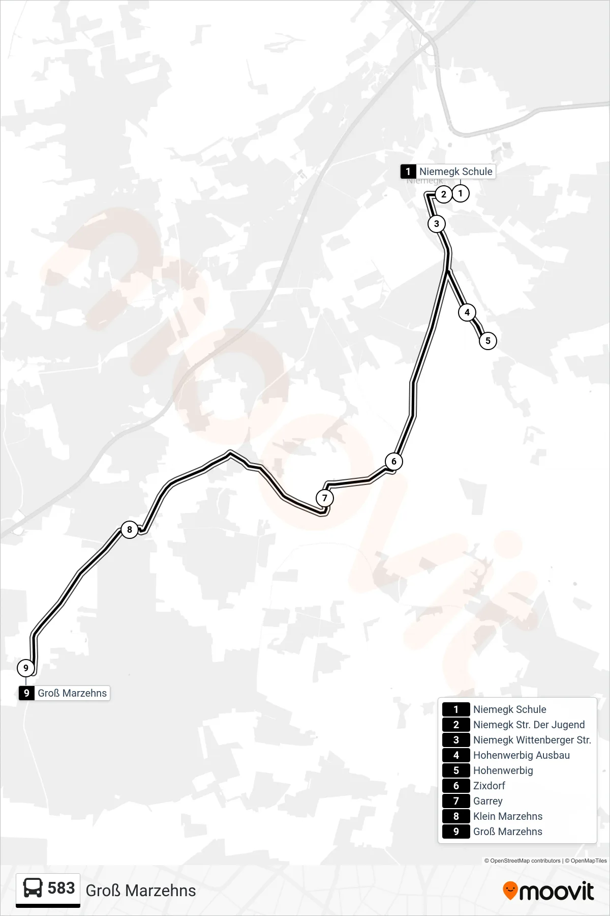 Linie 583 (Bus) Richtung Groß Marzehns: Route und Haltestellen auf der Karte