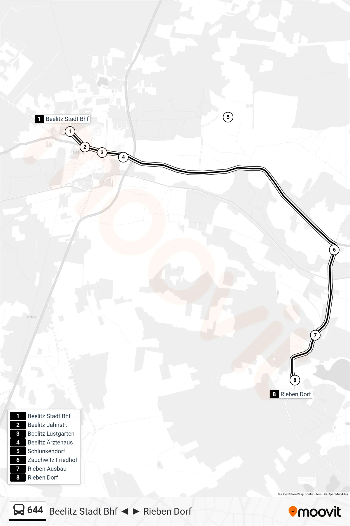Linie 644 (Bus) Richtung Rieben Dorf: Route und Haltestellen auf der Karte