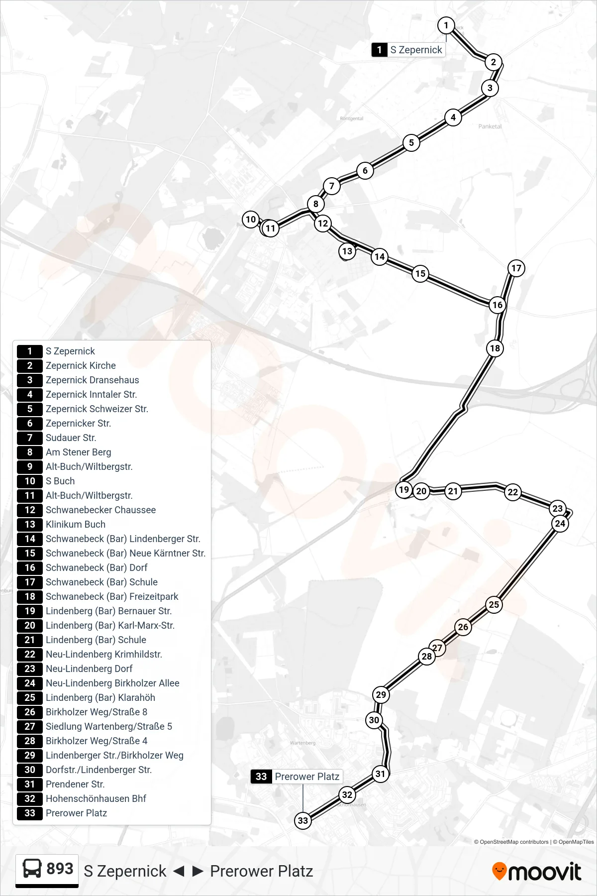 Linie 893 (Bus) Richtung Prerower Platz: Route und Haltestellen auf der Karte