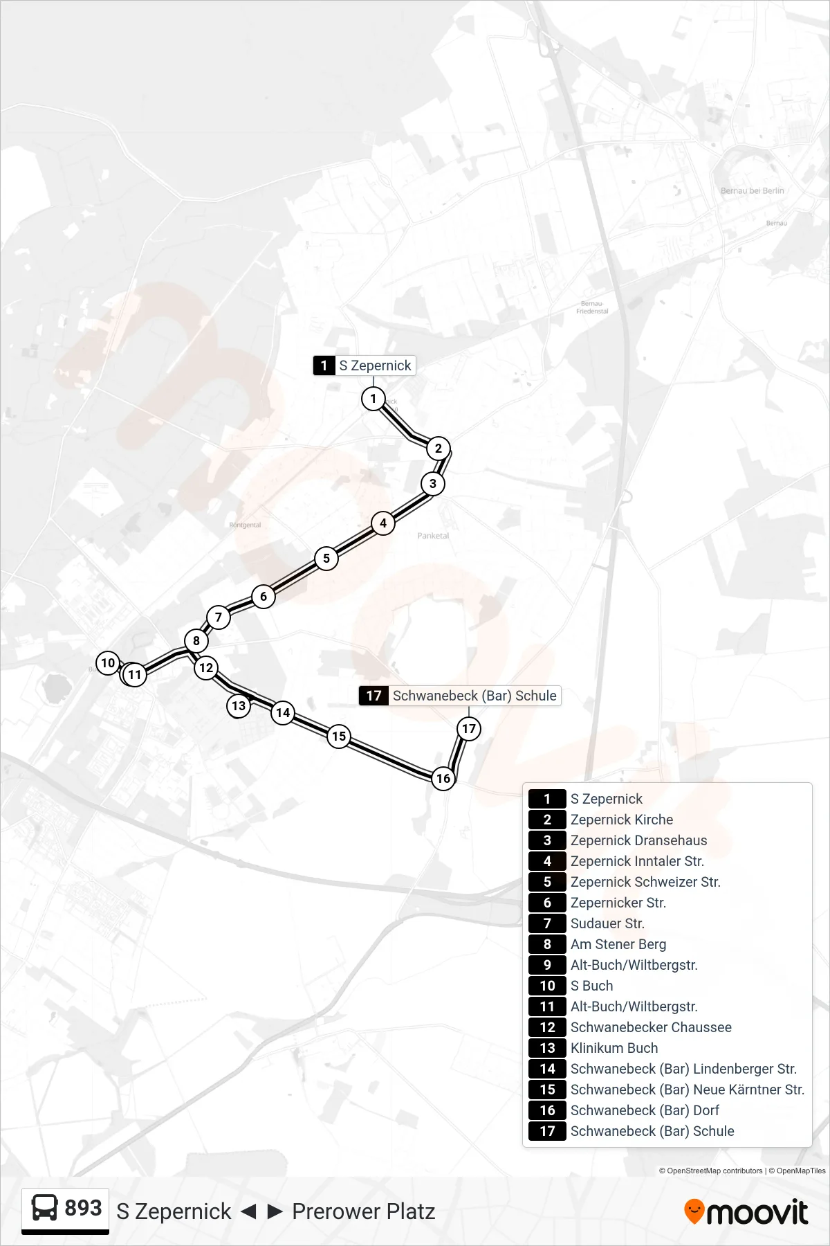 Linie 893 (Bus) Richtung Schwanebeck (Bar) Schule: Route und Haltestellen auf der Karte
