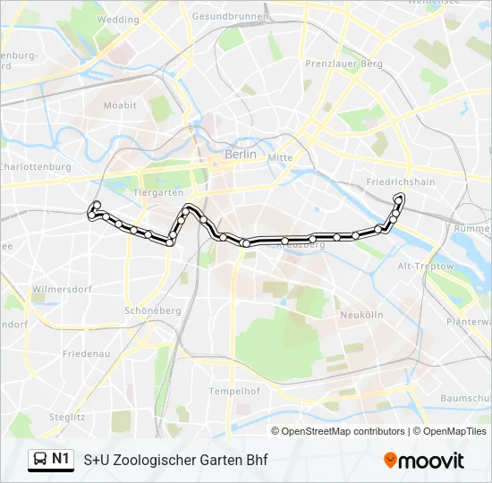 N1 Bus Line Map