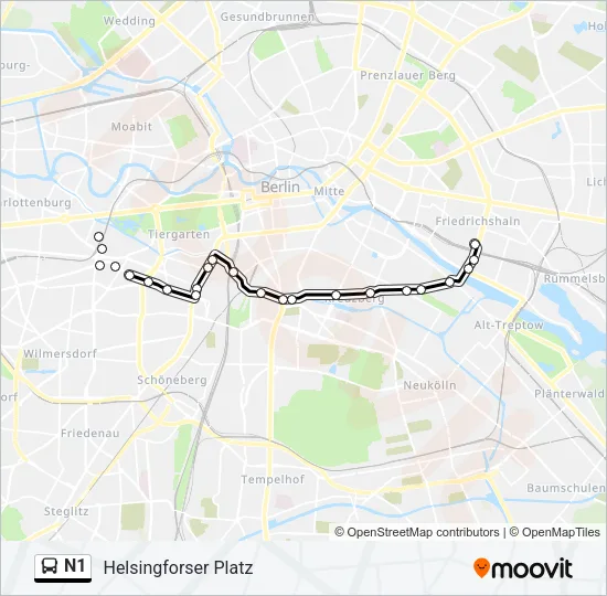 N1 Bus Line Map
