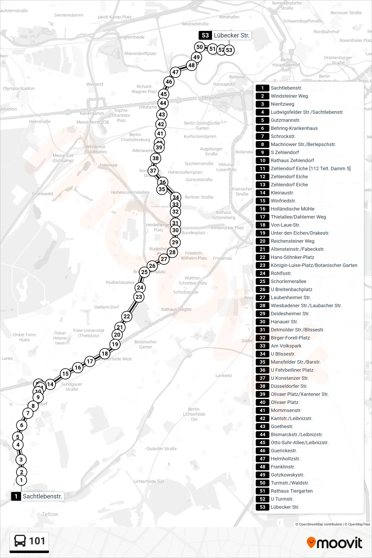 Linie 101 (Bus) Richtung U Turmstr.: Route und Haltestellen auf der Karte