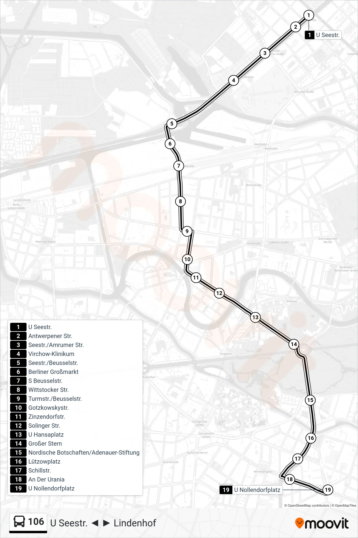 Linie 106 (Bus) Richtung U Nollendorfplatz: Route und Haltestellen auf der Karte