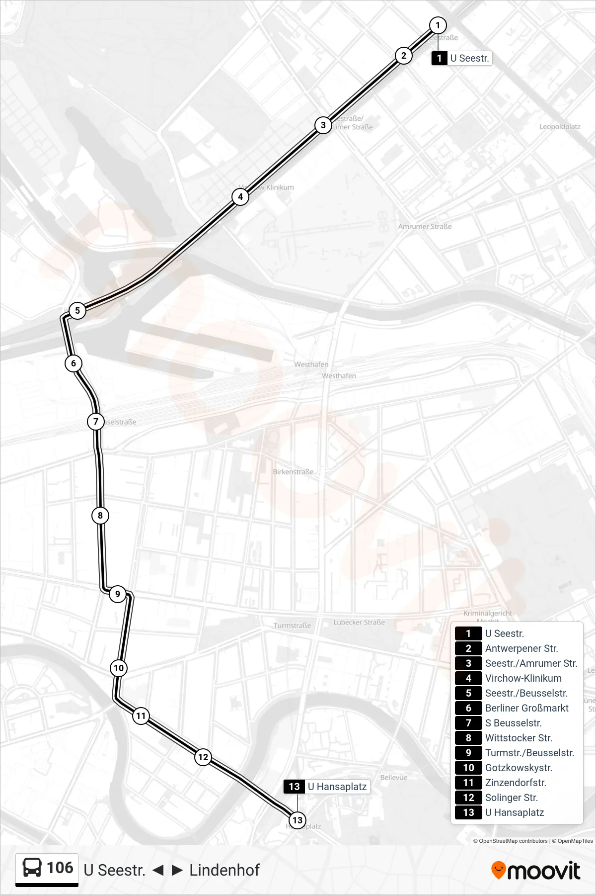 Linie 106 (Bus) Richtung U Hansaplatz: Route und Haltestellen auf der Karte