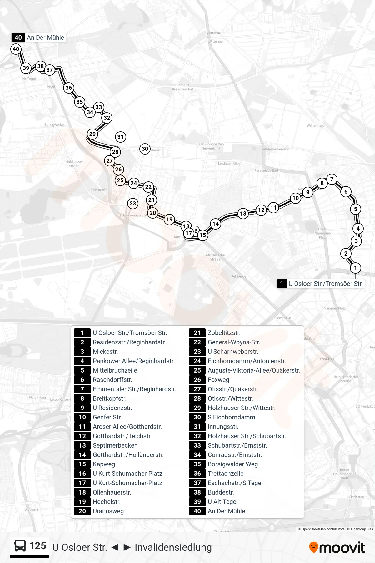 Linie 125 (Bus) Richtung An Der Mühle: Route und Haltestellen auf der Karte