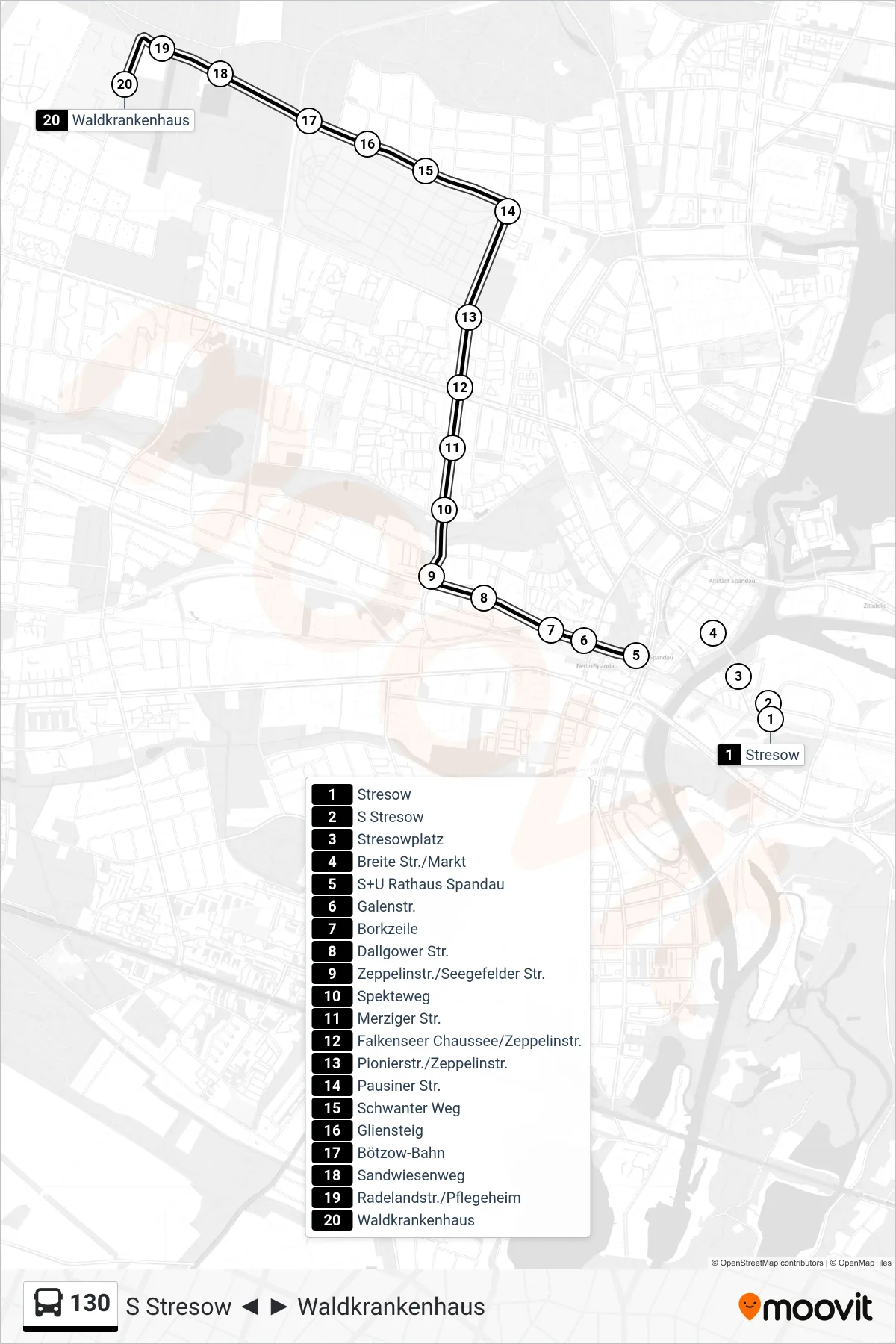 Linie 130 (Bus) Richtung Waldkrankenhaus: Route und Haltestellen auf der Karte